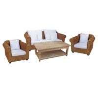 Ensemble canapé et fauteuil en rotin Bora bora avec coussins blancs ou noirs