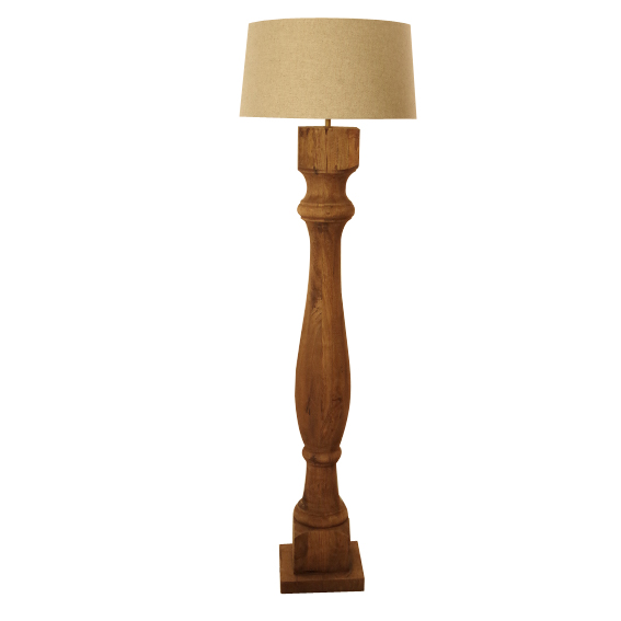 Lampadaire antique bois abat jour naturel