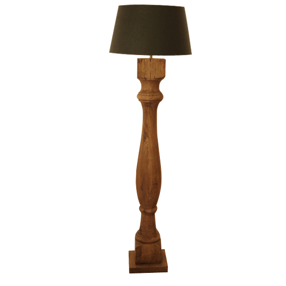 Lampadaire antique bois abat jour anthracite