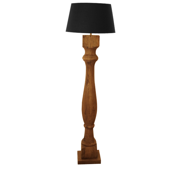 Lampadaire antique bois abat jour noir